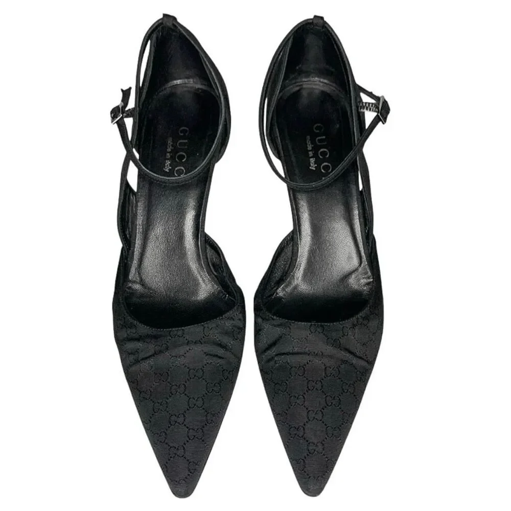 Gucci Microguccissima Black Nylon Heels D'Orsay Interlocking GG Logo Pumps US 7